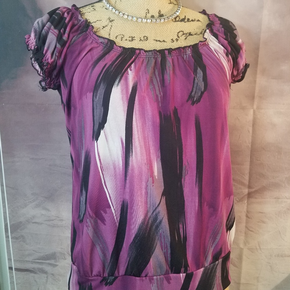 Agenda Ruffled Cap Sleeve Abstract Print Blouse